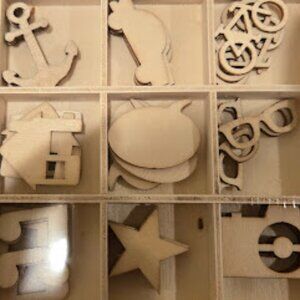 36 piece wooden scrapbooking pieces ~ unused